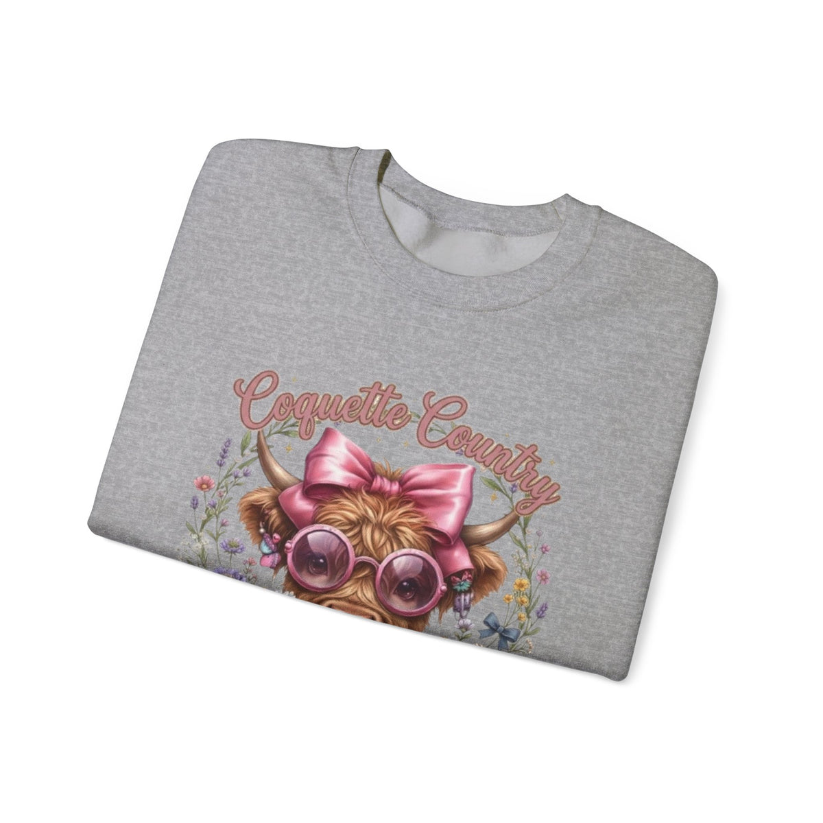 Sweatshirt mit Hochlandrind, rosa Schleife und Sonnenbrille