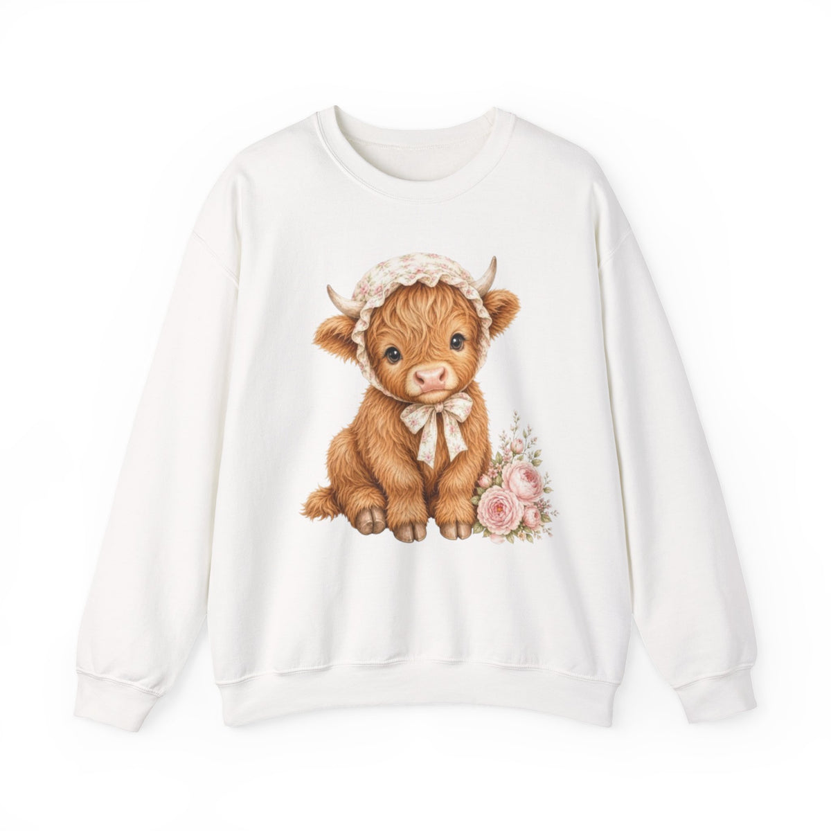Sweatshirt mit Hochlandkalb und rosa Blumen