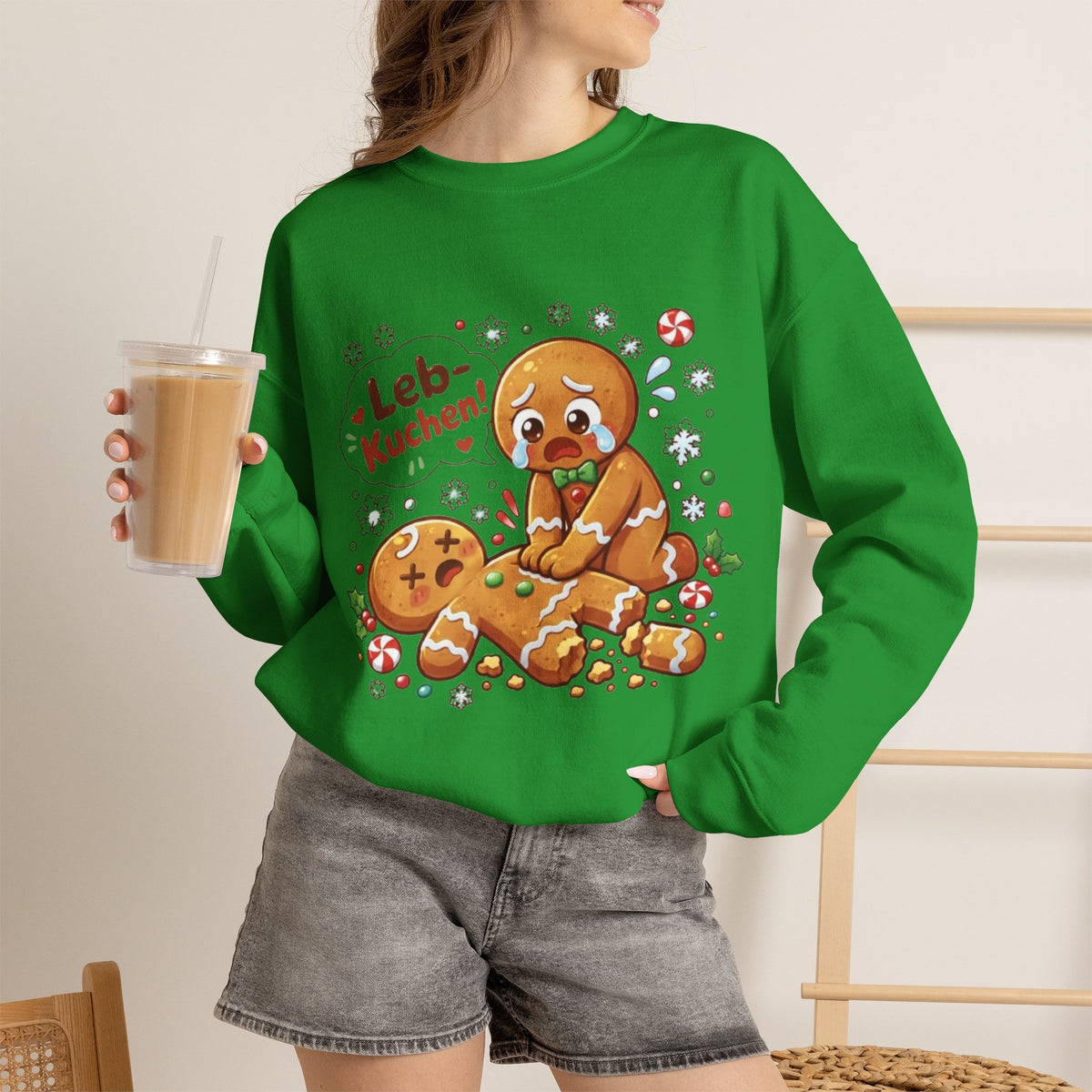 Weihnachtssweatshirt mit lustigem Lebkuchen-Motiv