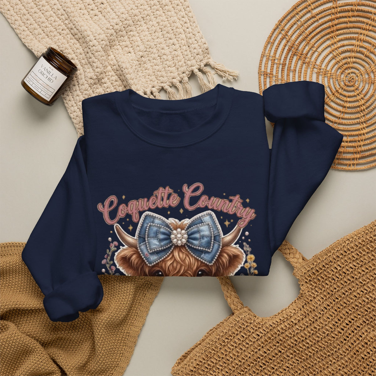 Sweatshirt mit Hochlandrind und blauer Schleife