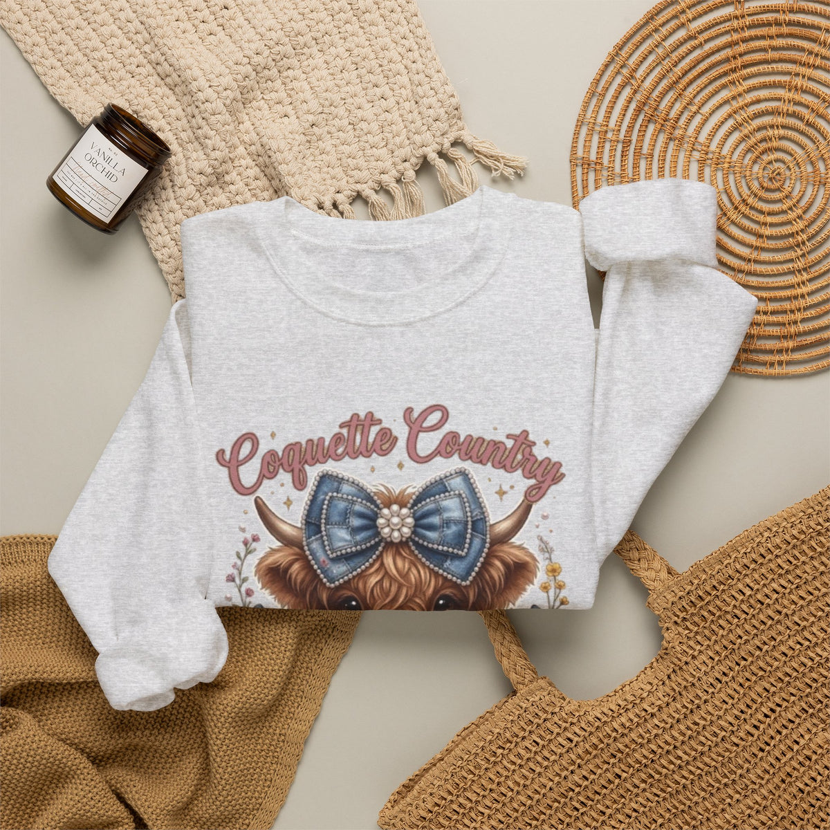 Sweatshirt mit Hochlandrind und blauer Schleife