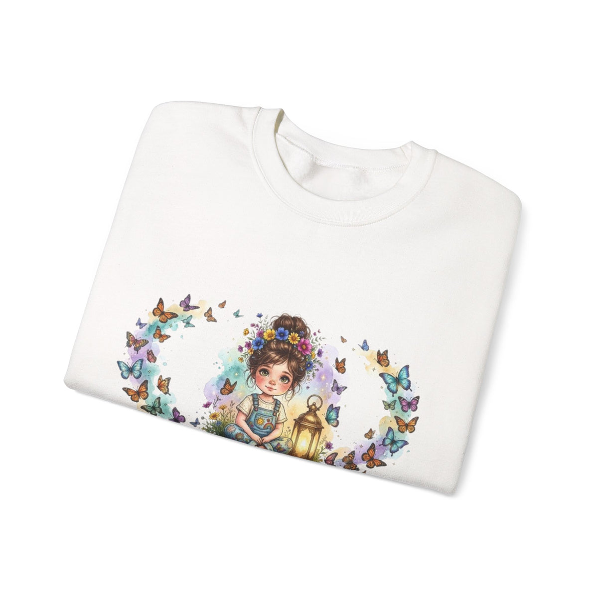 Sweatshirt mit Mädchen, Laterne und Schmetterlingen