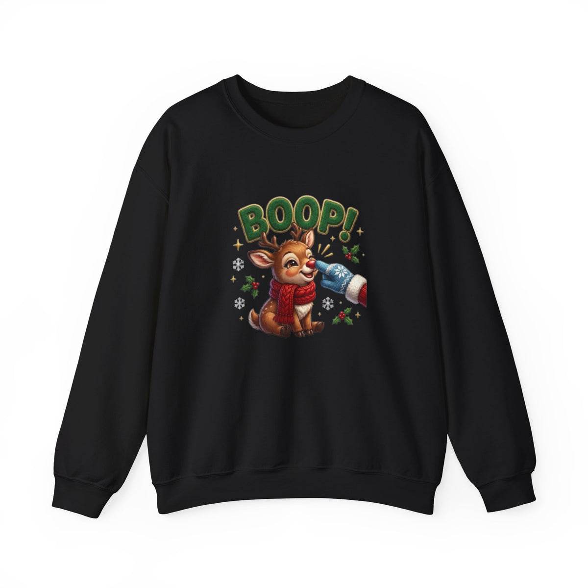 Weihnachtssweatshirt mit Rentier und „BOOP!“-Motiv