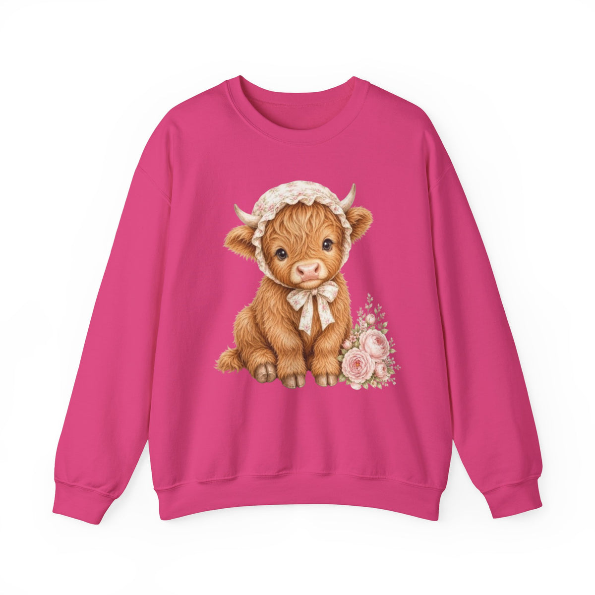 Sweatshirt mit Hochlandkalb und rosa Blumen