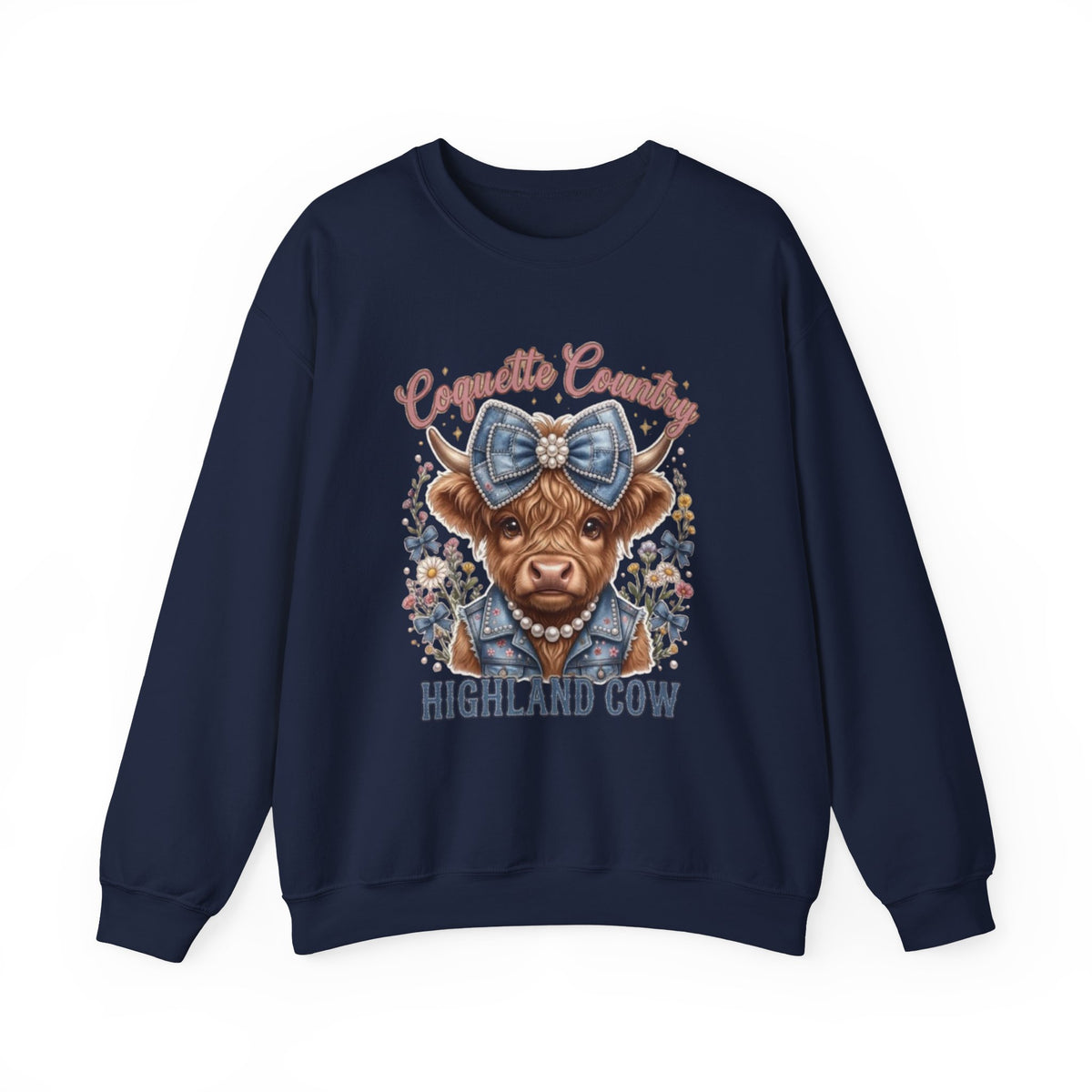 Sweatshirt mit Hochlandrind und blauer Schleife