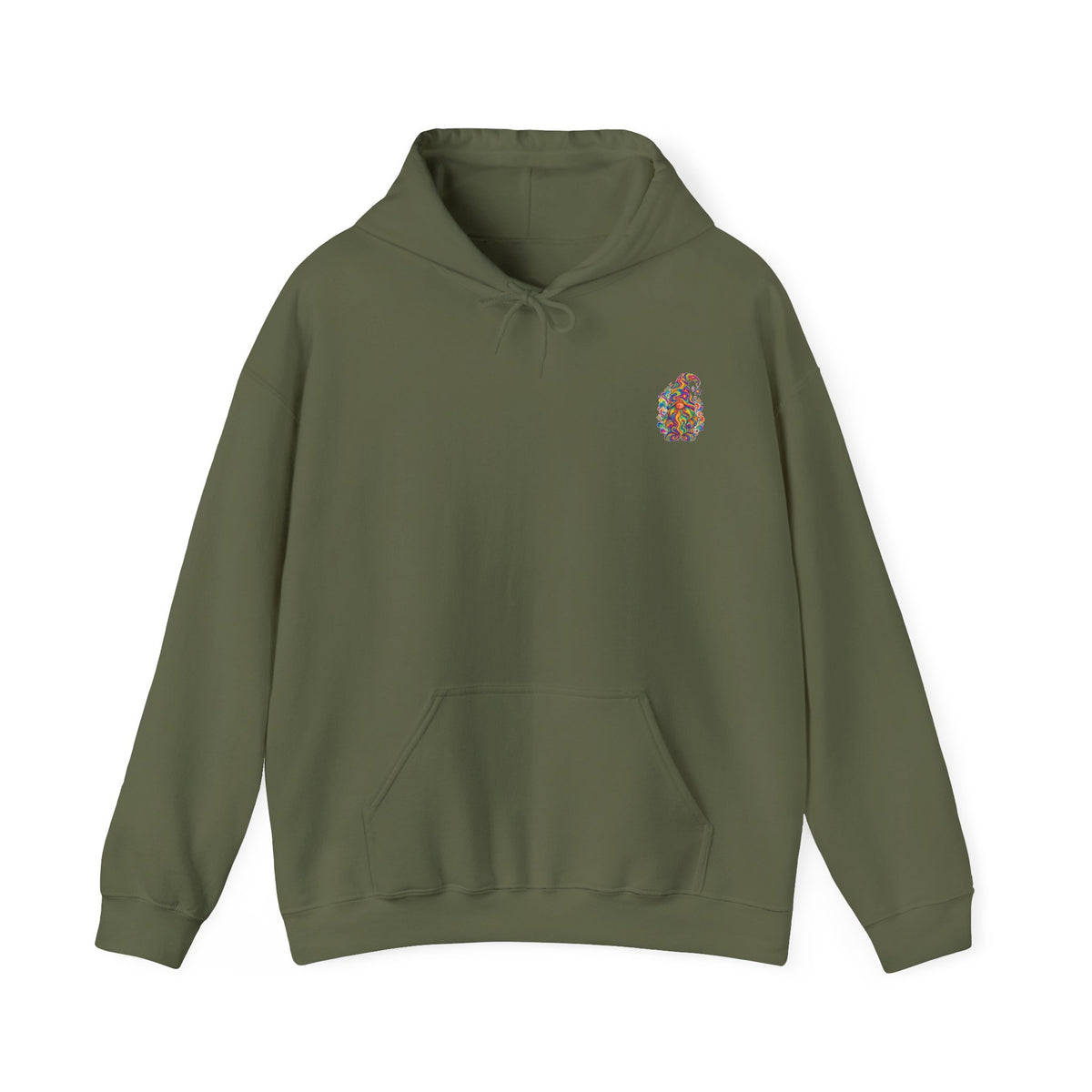 Hoodie mit buntem psychedelischem Wichtel-Motiv