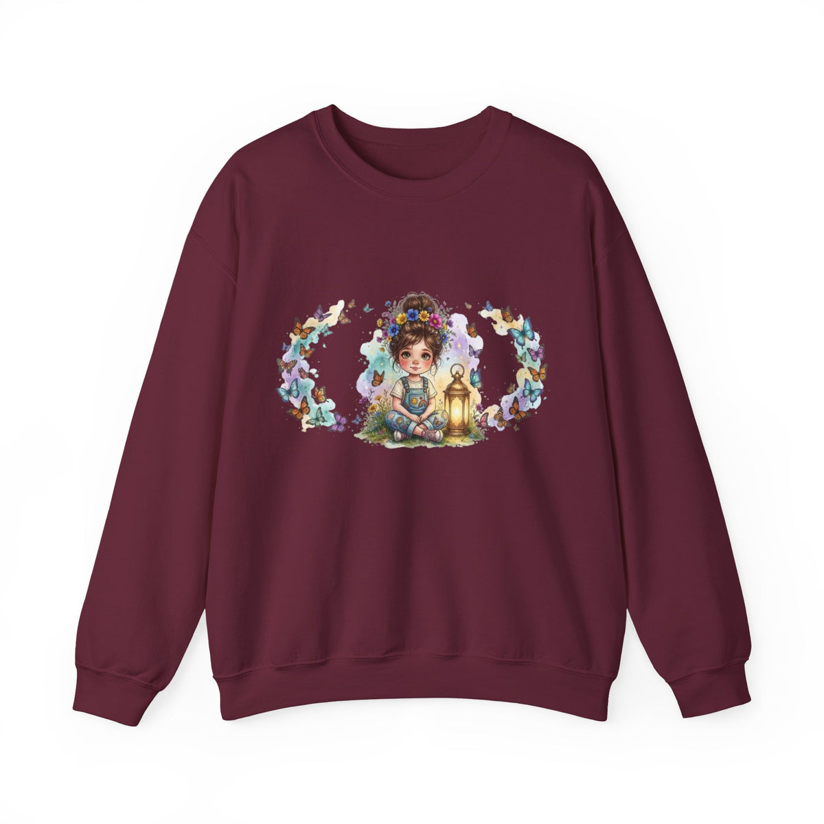 Sweatshirt mit Mädchen, Laterne und Schmetterlingen