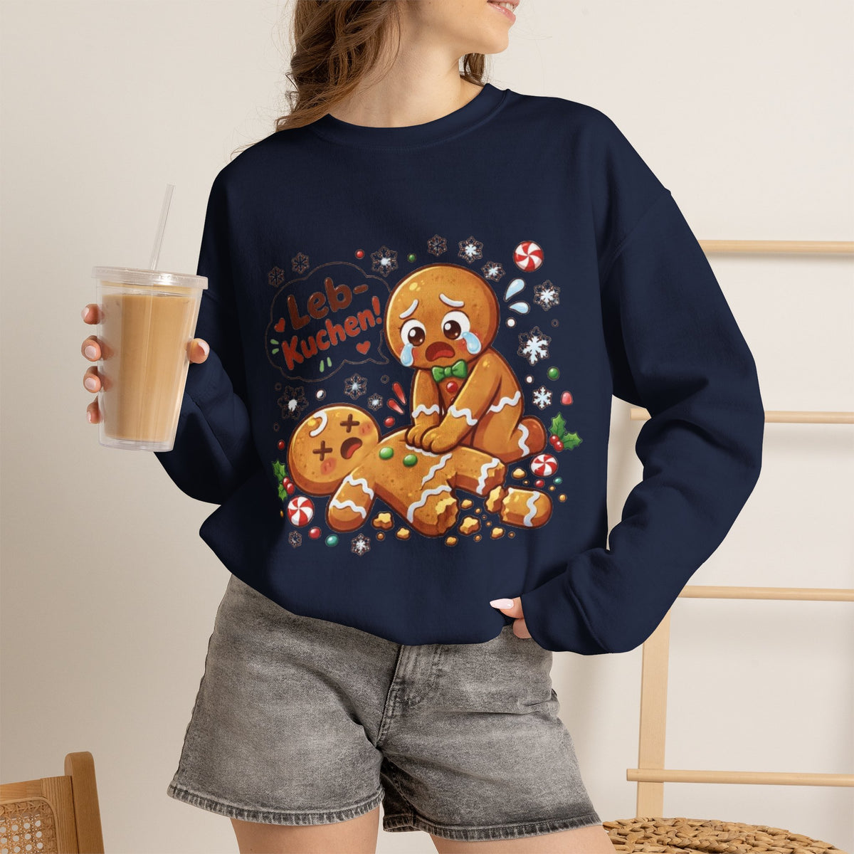 Weihnachtssweatshirt mit lustigem Lebkuchen-Motiv
