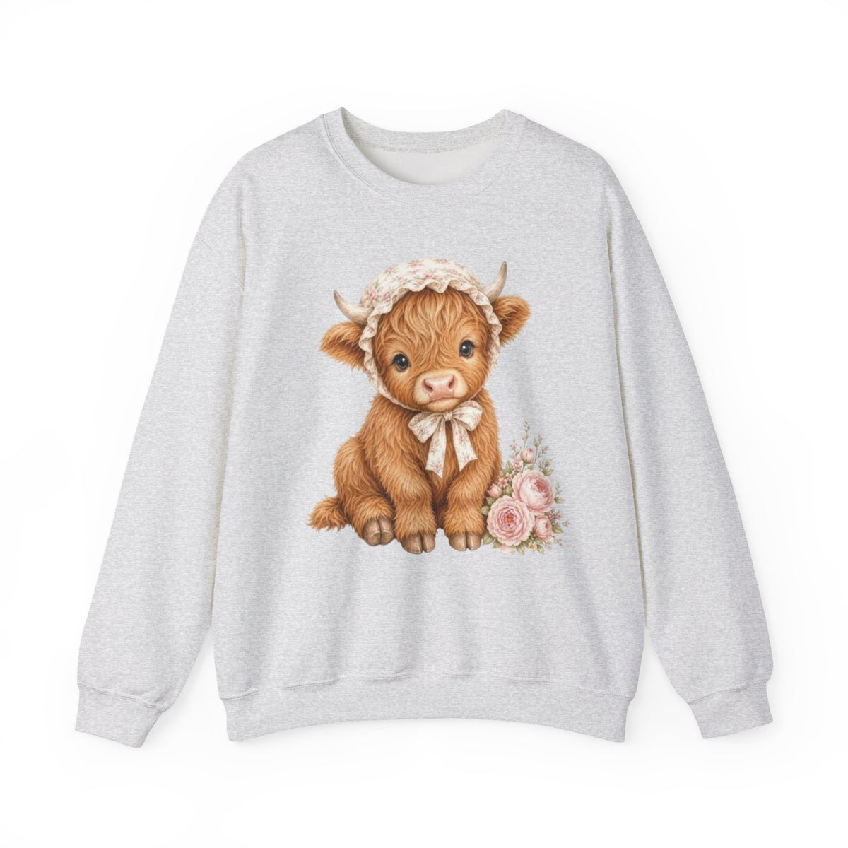 Sweatshirt mit Hochlandkalb und rosa Blumen