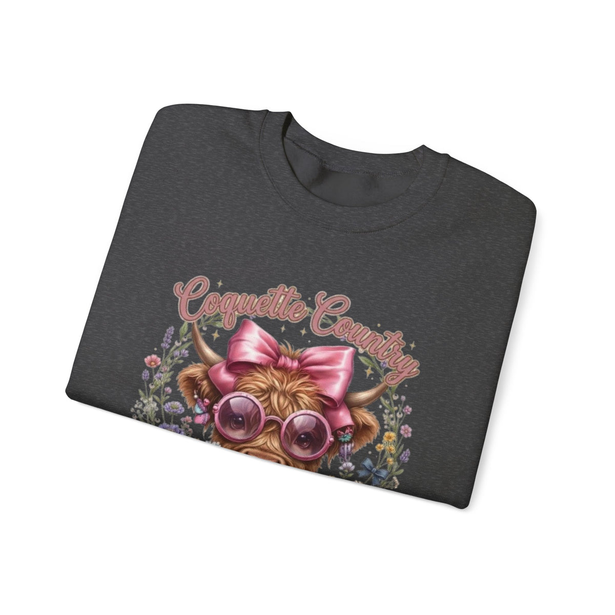 Sweatshirt mit Hochlandrind, rosa Schleife und Sonnenbrille
