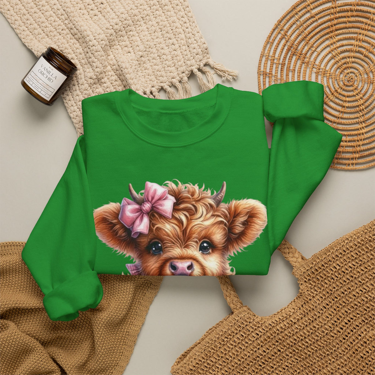 Sweatshirt mit Hochlandkalb und Erdbeerdrink