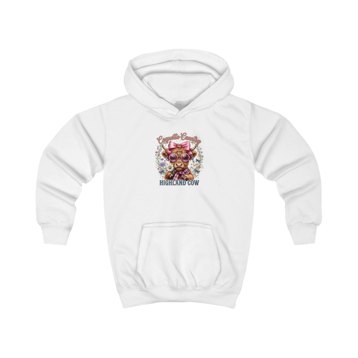 Kinder-Kapuzenpullover mit buntem Hochlandrind-Motiv
