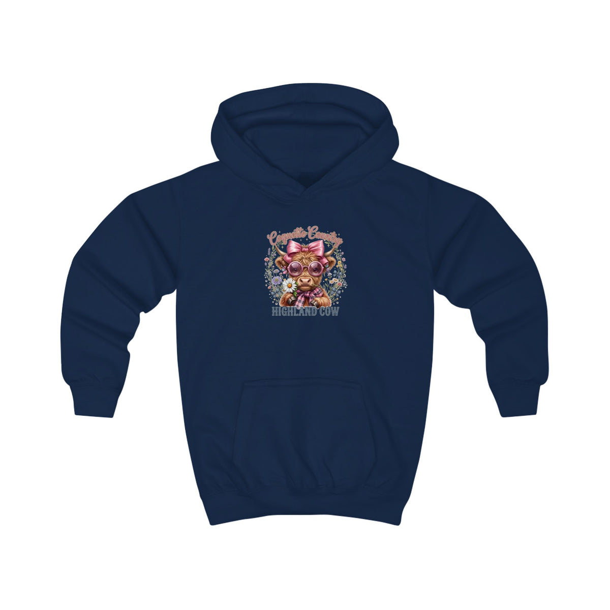 Kinder-Kapuzenpullover mit buntem Hochlandrind-Motiv