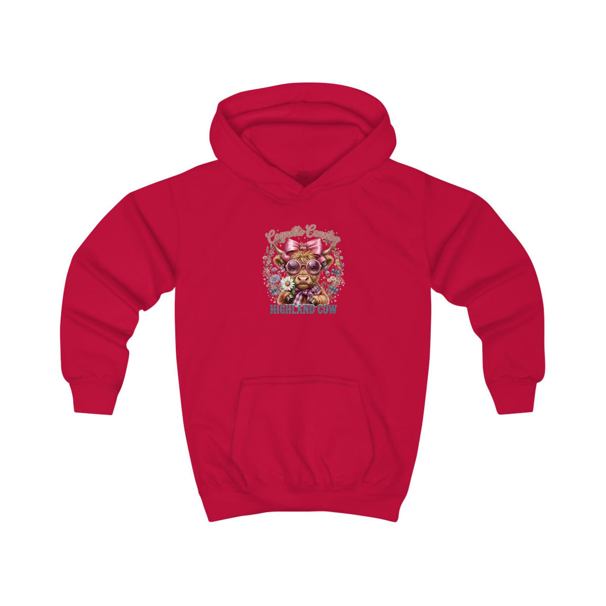 Kinder-Kapuzenpullover mit buntem Hochlandrind-Motiv
