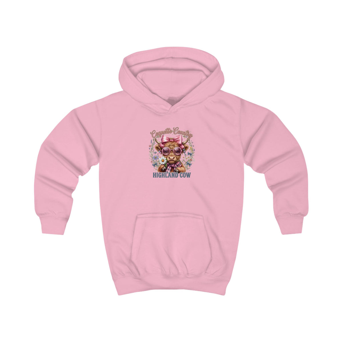 Kinder-Kapuzenpullover mit buntem Hochlandrind-Motiv