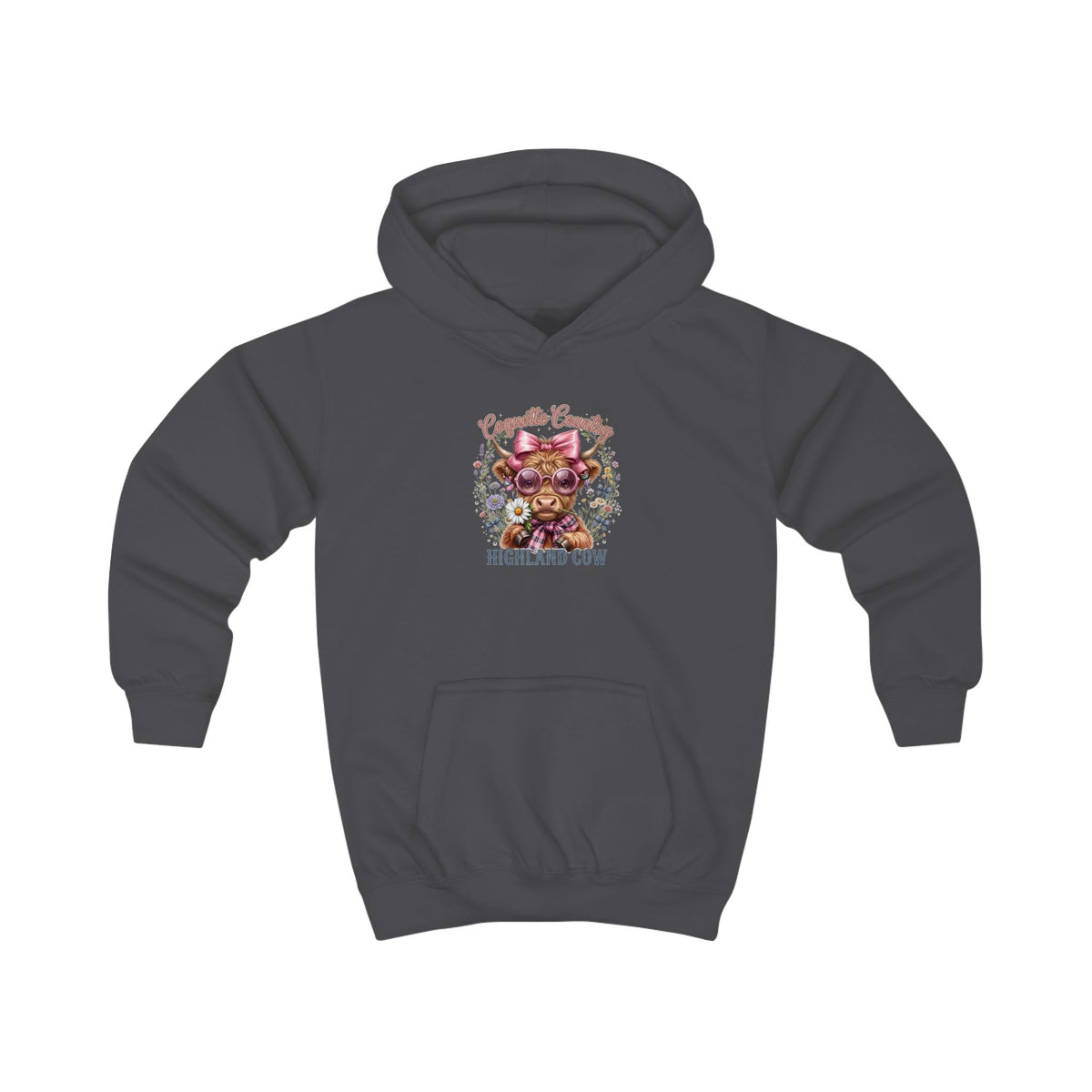 Kinder-Kapuzenpullover mit buntem Hochlandrind-Motiv