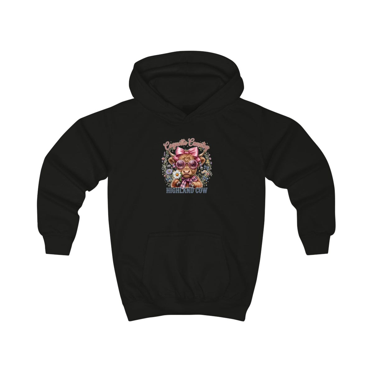 Kinder-Kapuzenpullover mit buntem Hochlandrind-Motiv