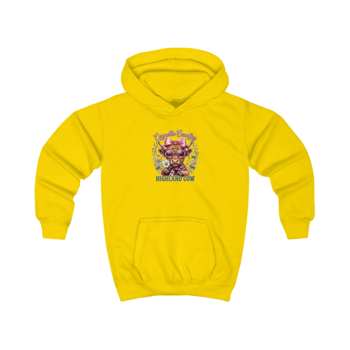 Kinder-Kapuzenpullover mit buntem Hochlandrind-Motiv