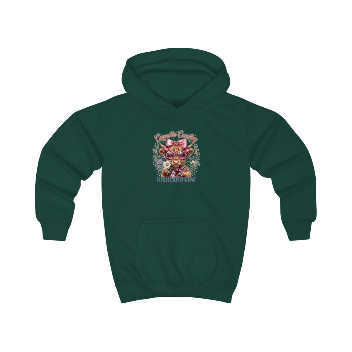 Kinder-Kapuzenpullover mit buntem Hochlandrind-Motiv