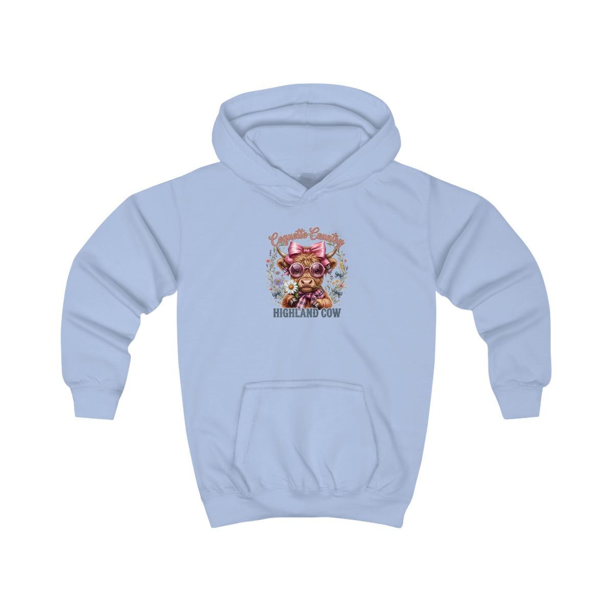 Kinder-Kapuzenpullover mit buntem Hochlandrind-Motiv