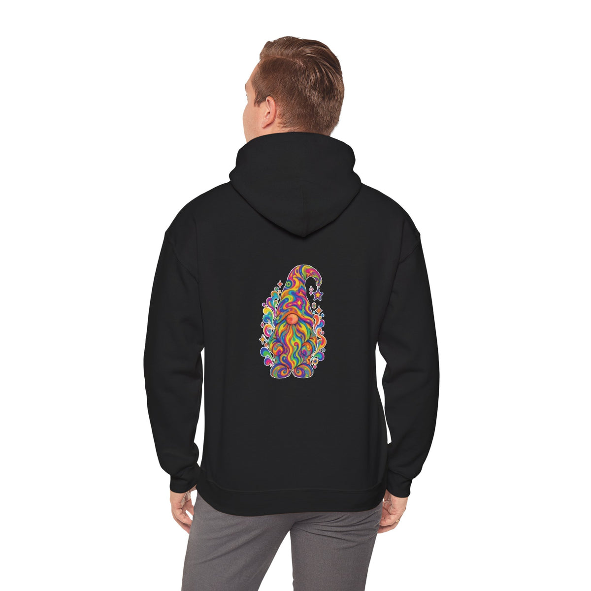 Hoodie mit buntem psychedelischem Wichtel-Motiv