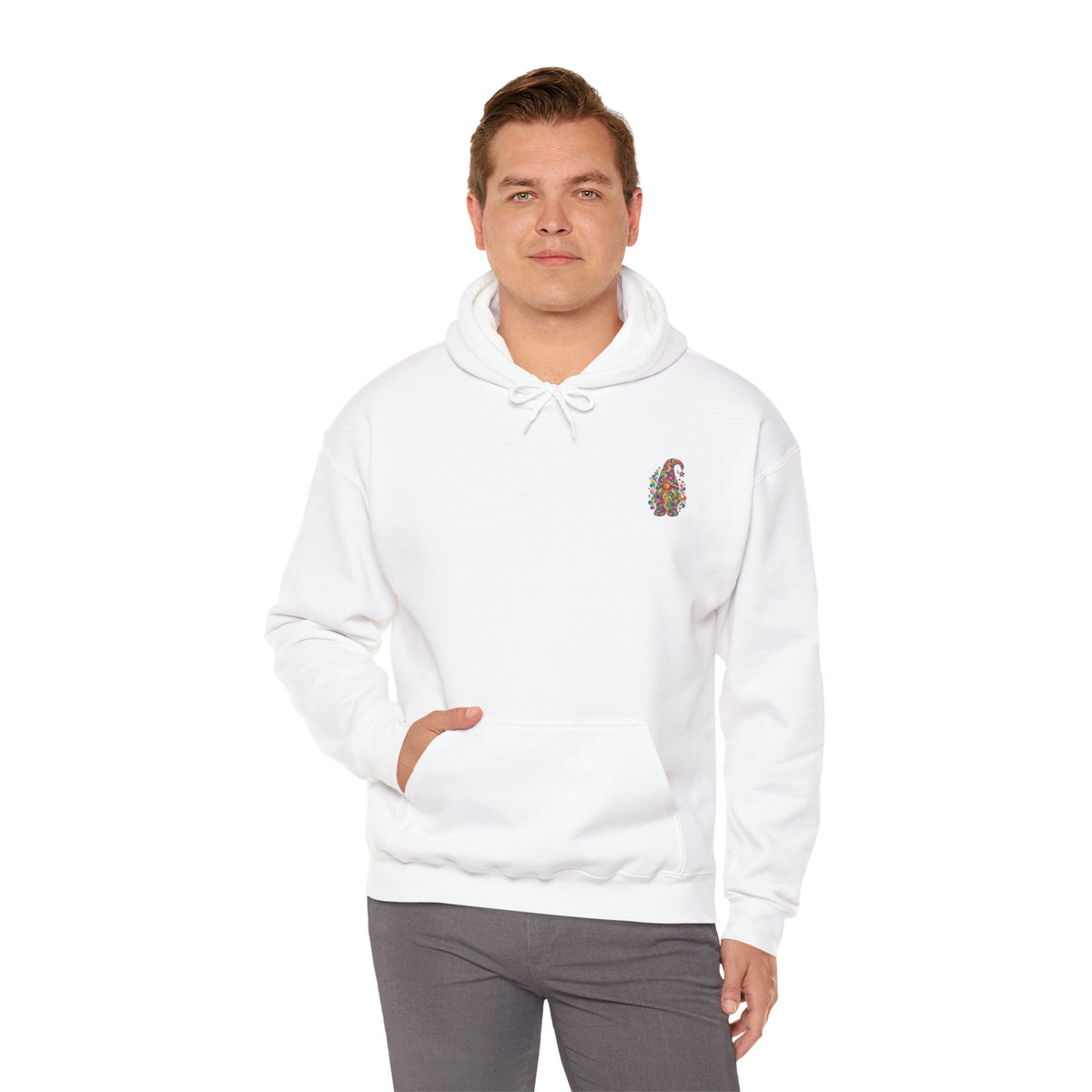 Hoodie mit buntem psychedelischem Wichtel-Motiv