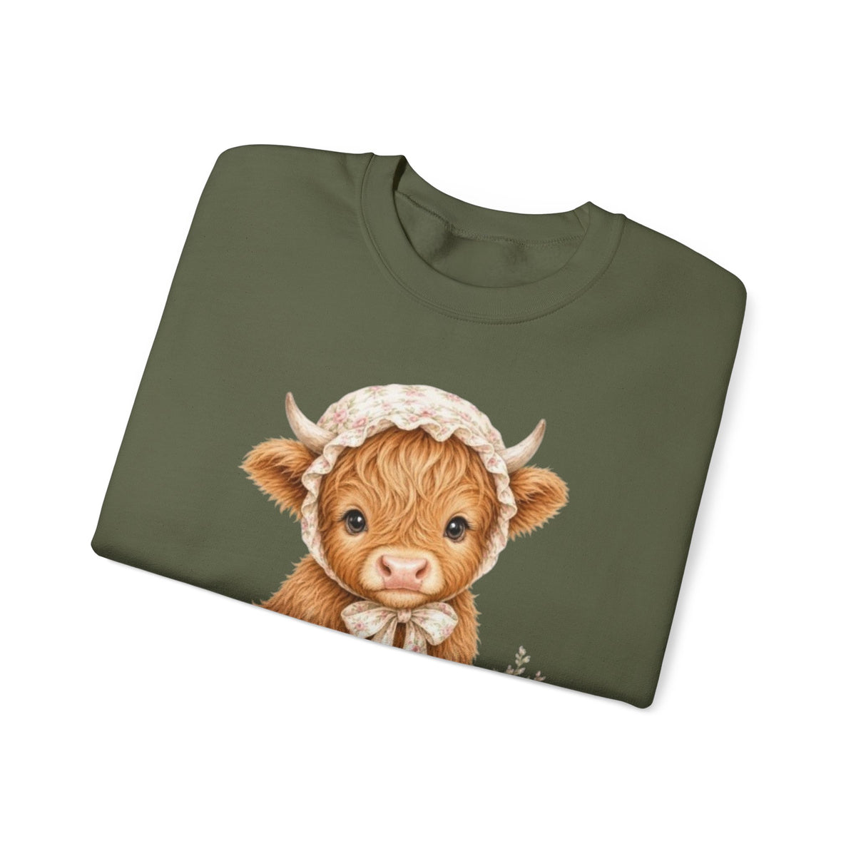 Sweatshirt mit Hochlandkalb und rosa Blumen