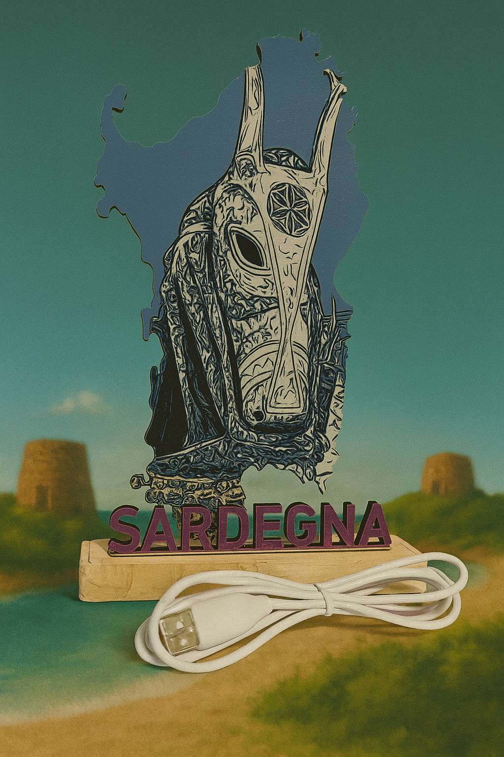 Handgefertigte LED-Lampe „Sardinien – Maschera Tradizionale“