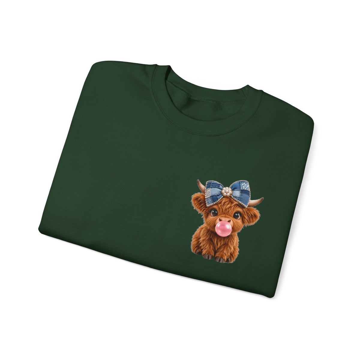 Sweatshirt mit niedlichem Hochlandrind – bestickt