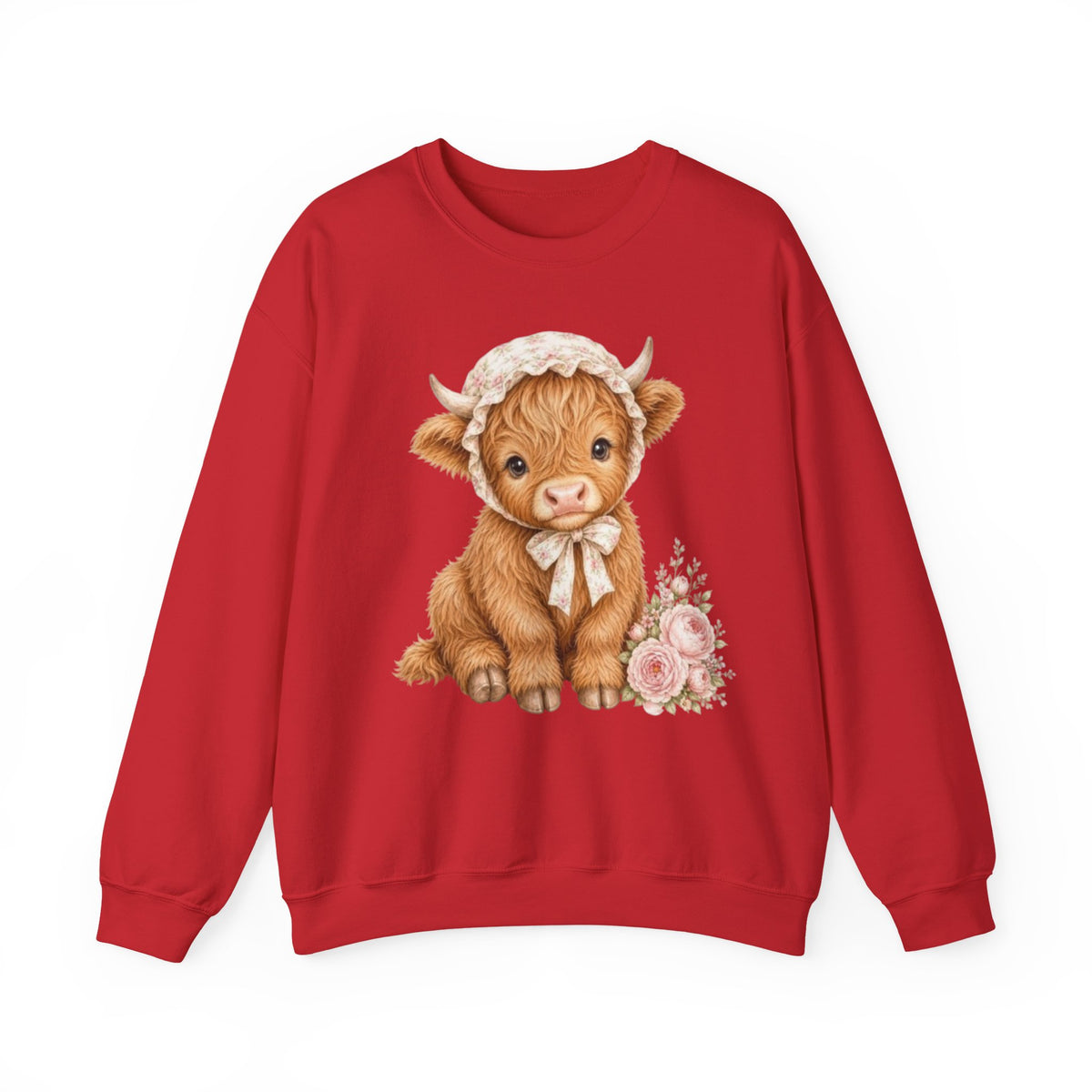Sweatshirt mit Hochlandkalb und rosa Blumen