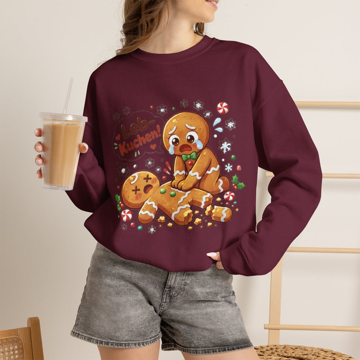 Weihnachtssweatshirt mit lustigem Lebkuchen-Motiv