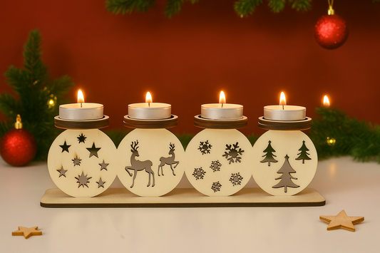 🕯️ Weihnachtlicher Teelichthalter aus Holz – Lasergraviert & Handgefertigt