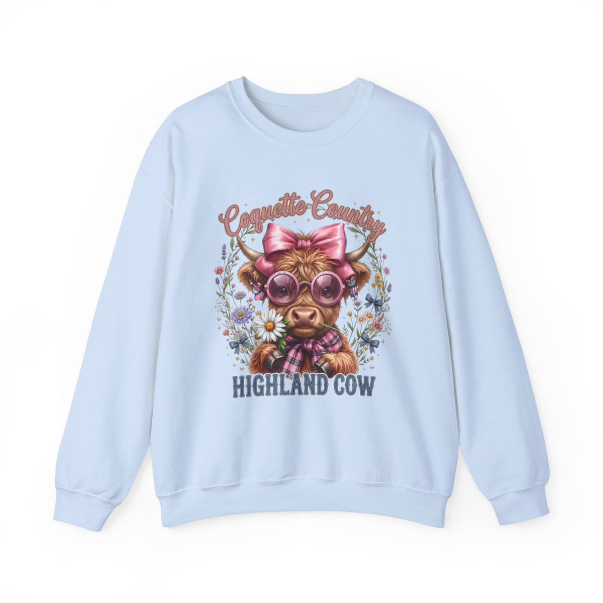 Sweatshirt mit Hochlandrind, rosa Schleife und Sonnenbrille
