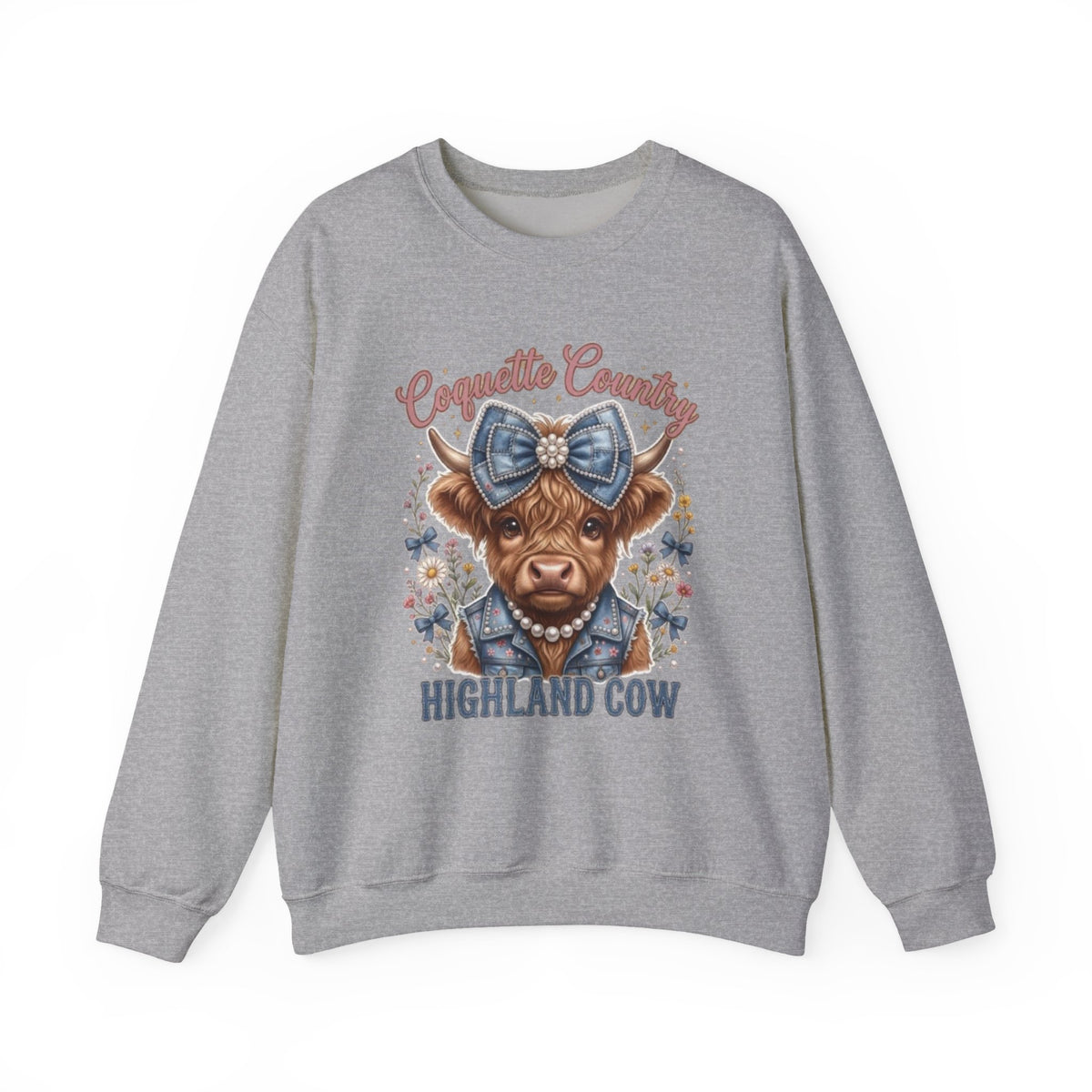 Sweatshirt mit Hochlandrind und blauer Schleife