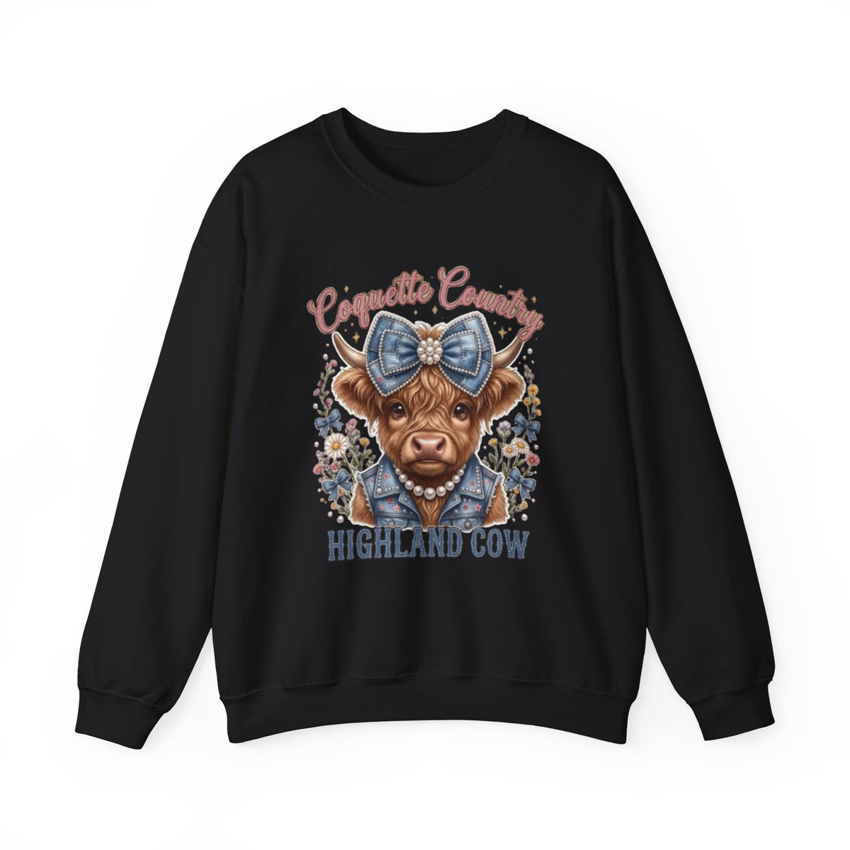 Sweatshirt mit Hochlandrind und blauer Schleife