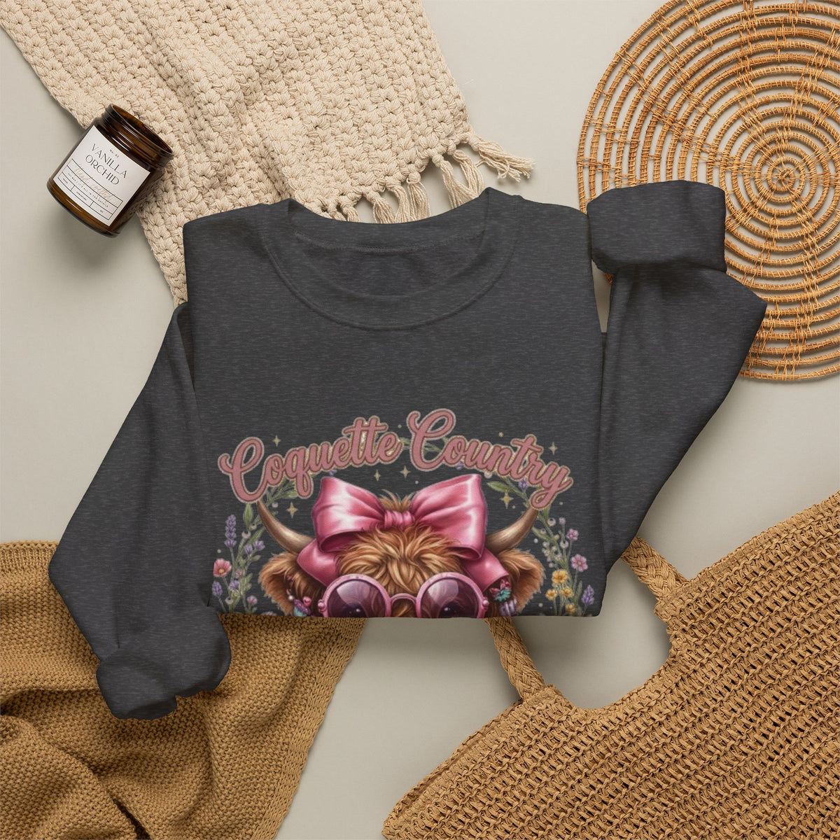 Sweatshirt mit Hochlandrind, rosa Schleife und Sonnenbrille
