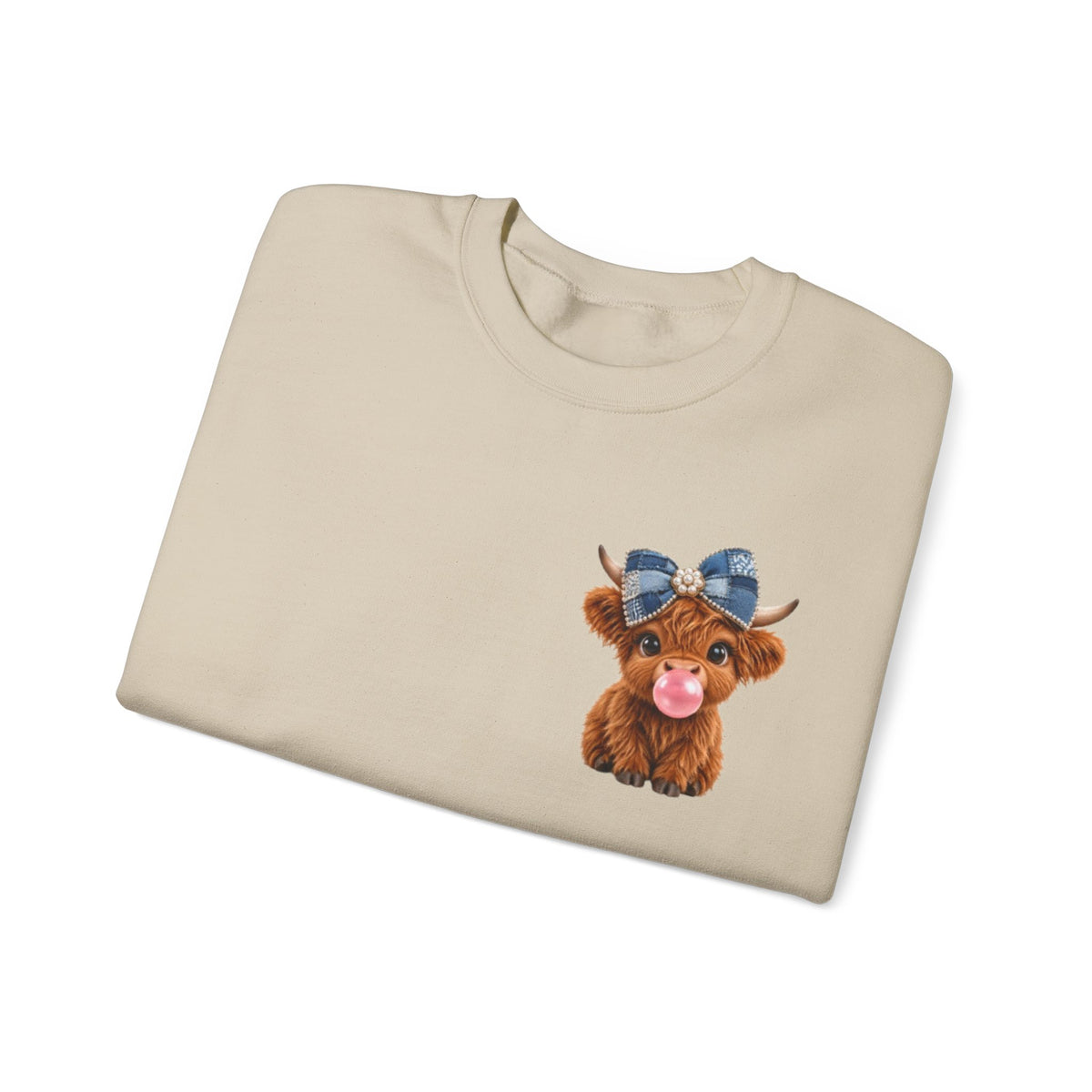 Sweatshirt mit niedlichem Hochlandrind – bestickt