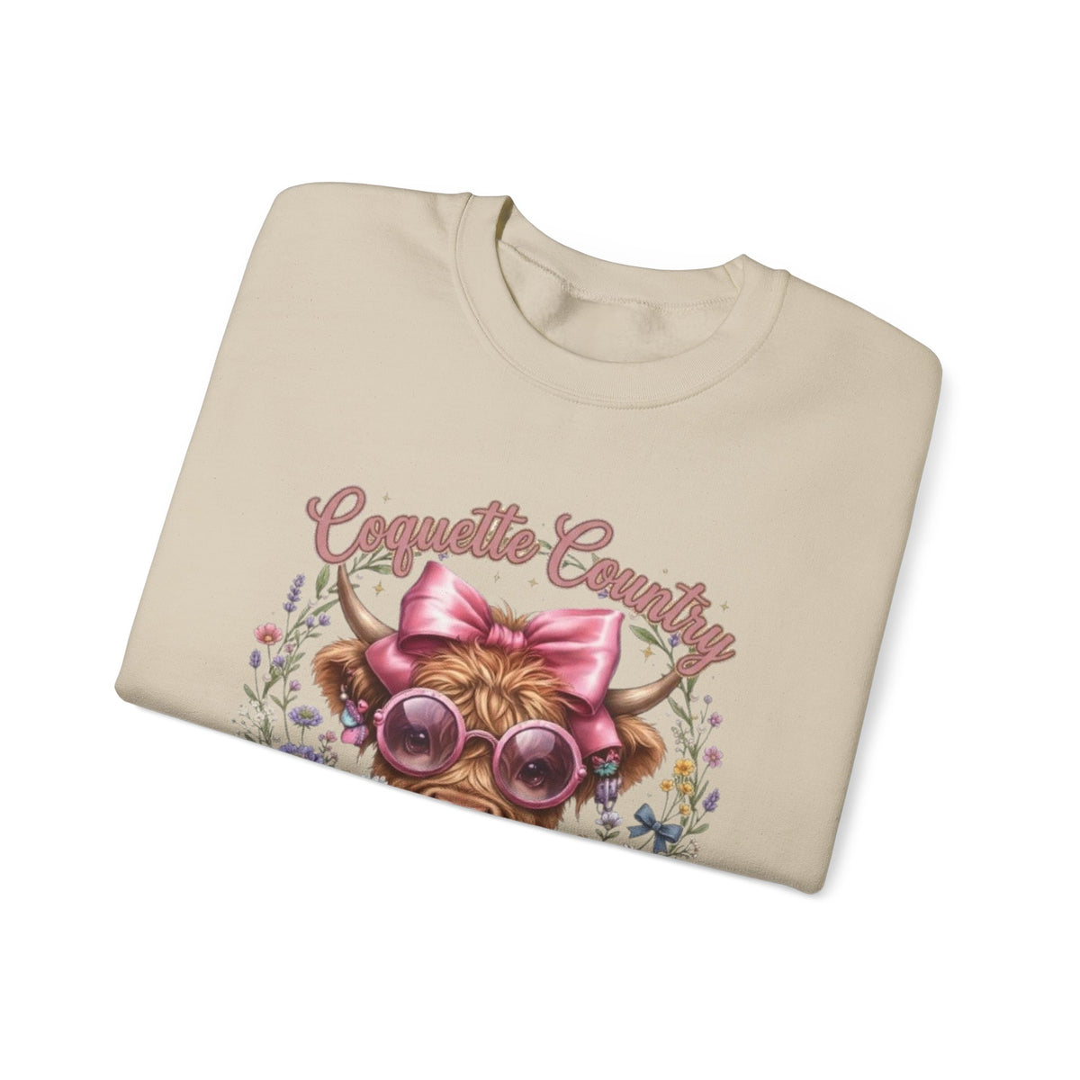 Sweatshirt mit Hochlandrind, rosa Schleife und Sonnenbrille