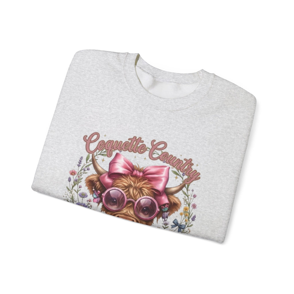 Sweatshirt mit Hochlandrind, rosa Schleife und Sonnenbrille