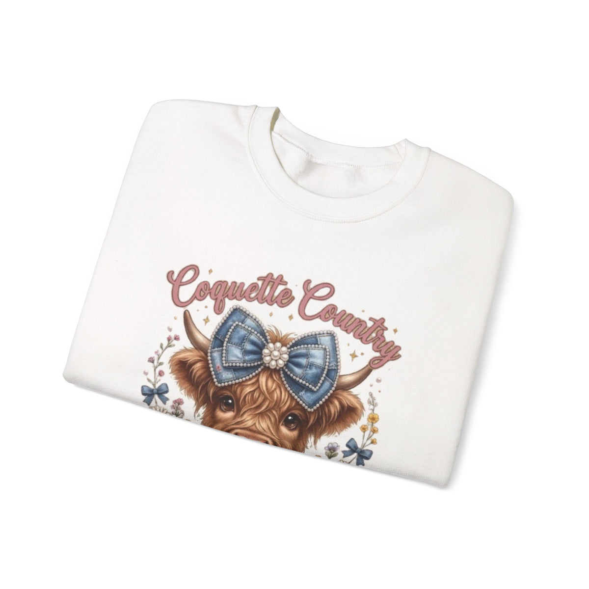 Sweatshirt mit Hochlandrind und blauer Schleife