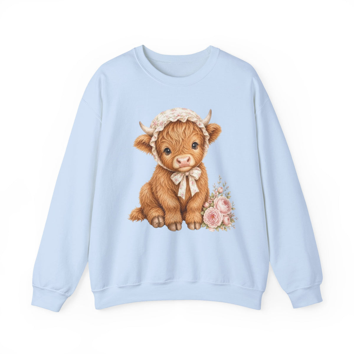 Sweatshirt mit Hochlandkalb und rosa Blumen