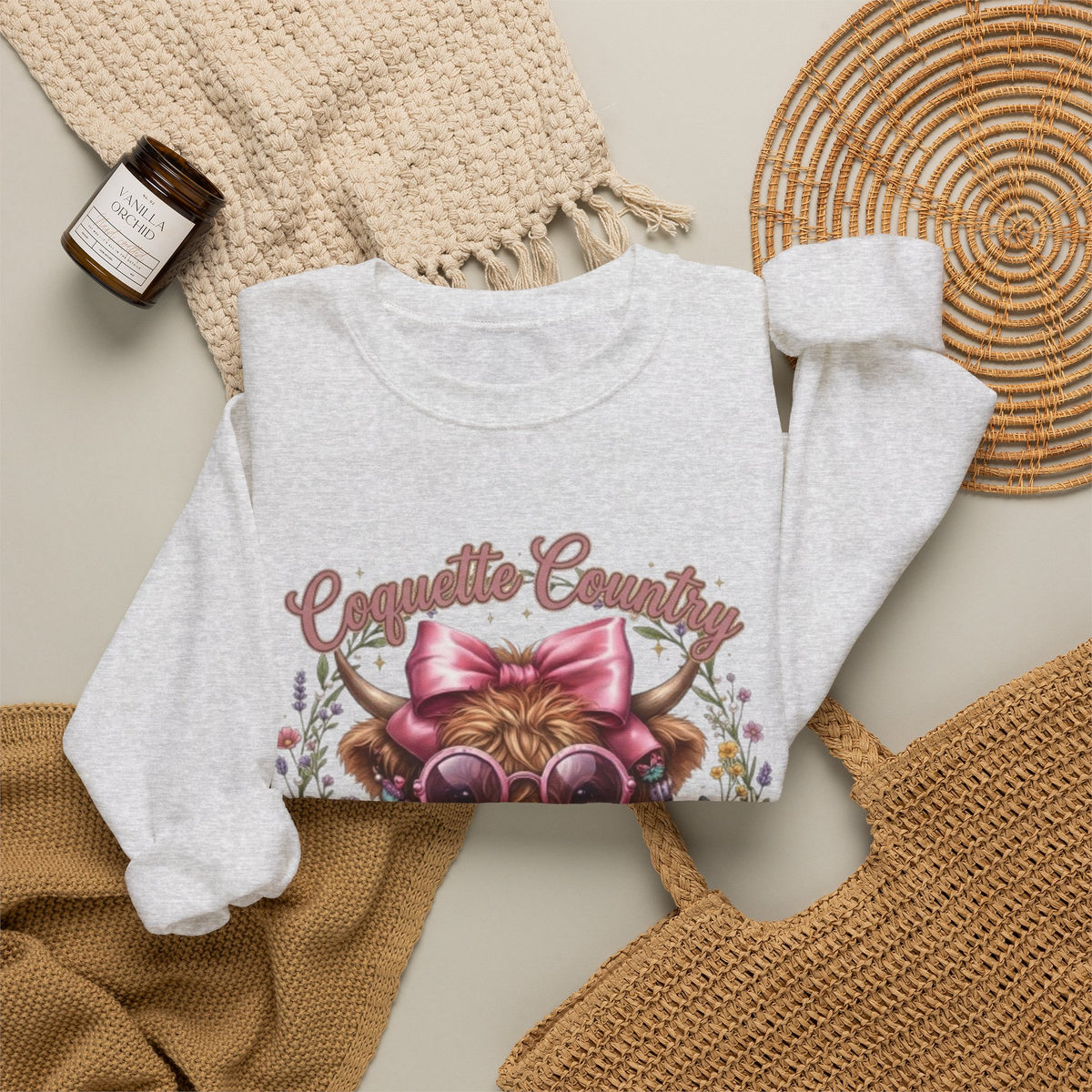 Sweatshirt mit Hochlandrind, rosa Schleife und Sonnenbrille