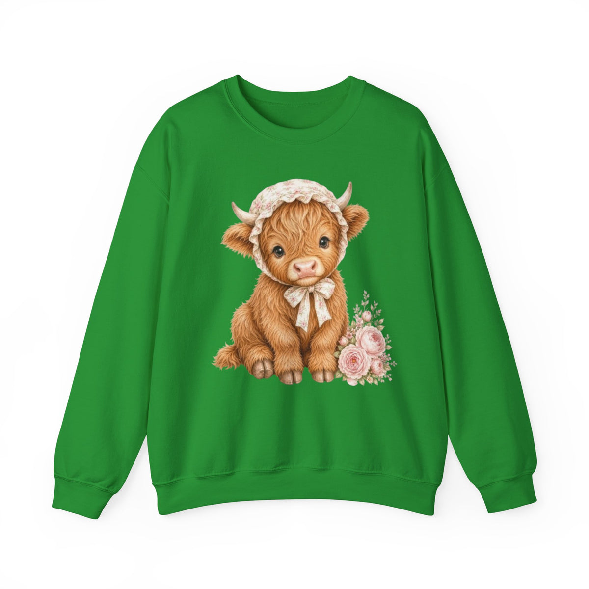 Sweatshirt mit Hochlandkalb und rosa Blumen
