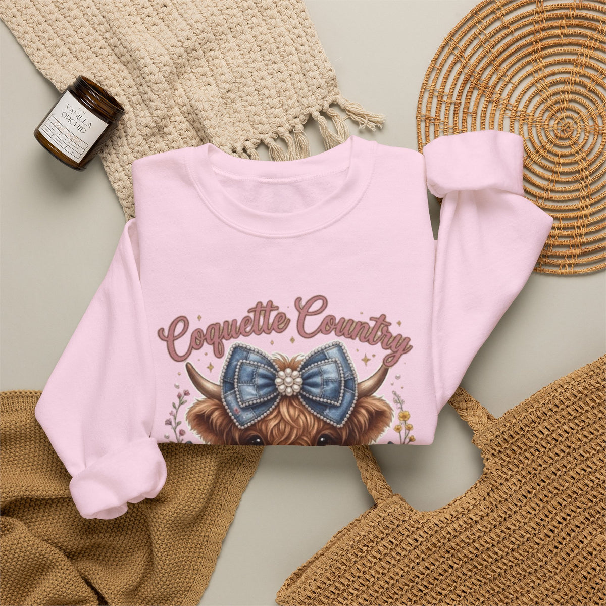 Sweatshirt mit Hochlandrind und blauer Schleife