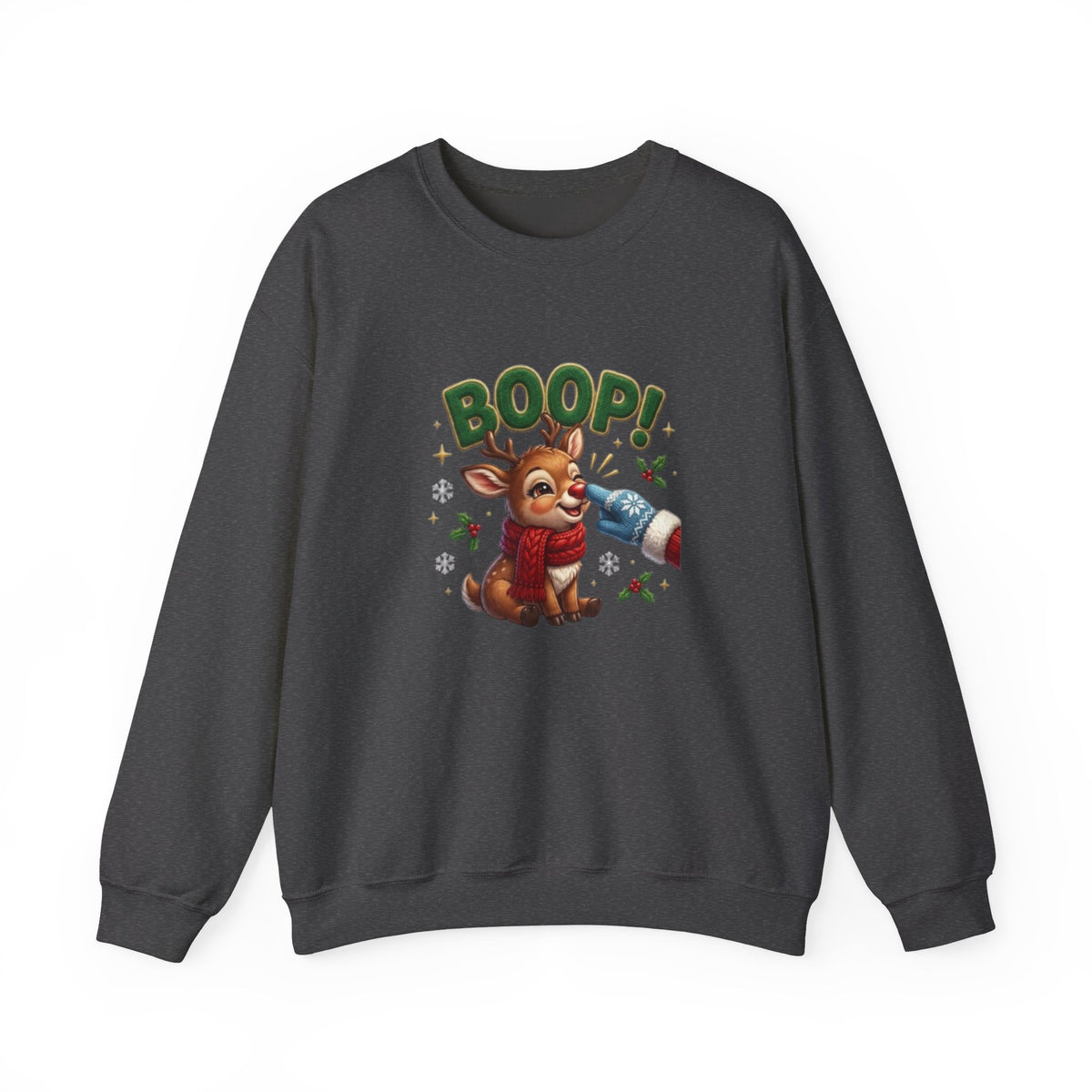 Weihnachtssweatshirt mit Rentier und „BOOP!“-Motiv