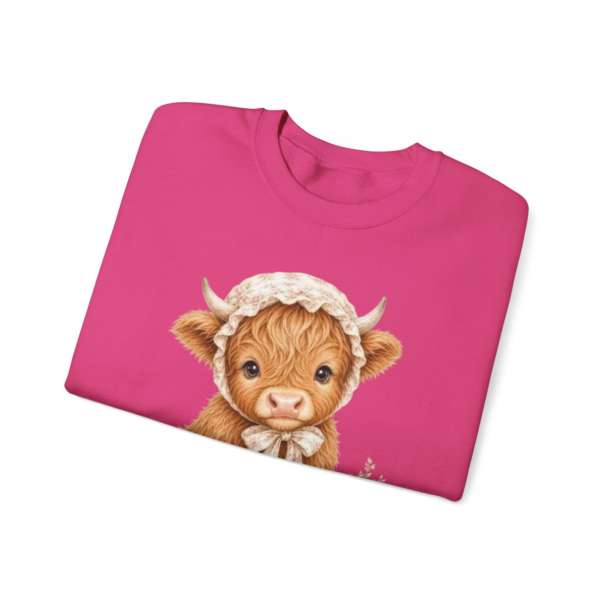Sweatshirt mit Hochlandkalb und rosa Blumen