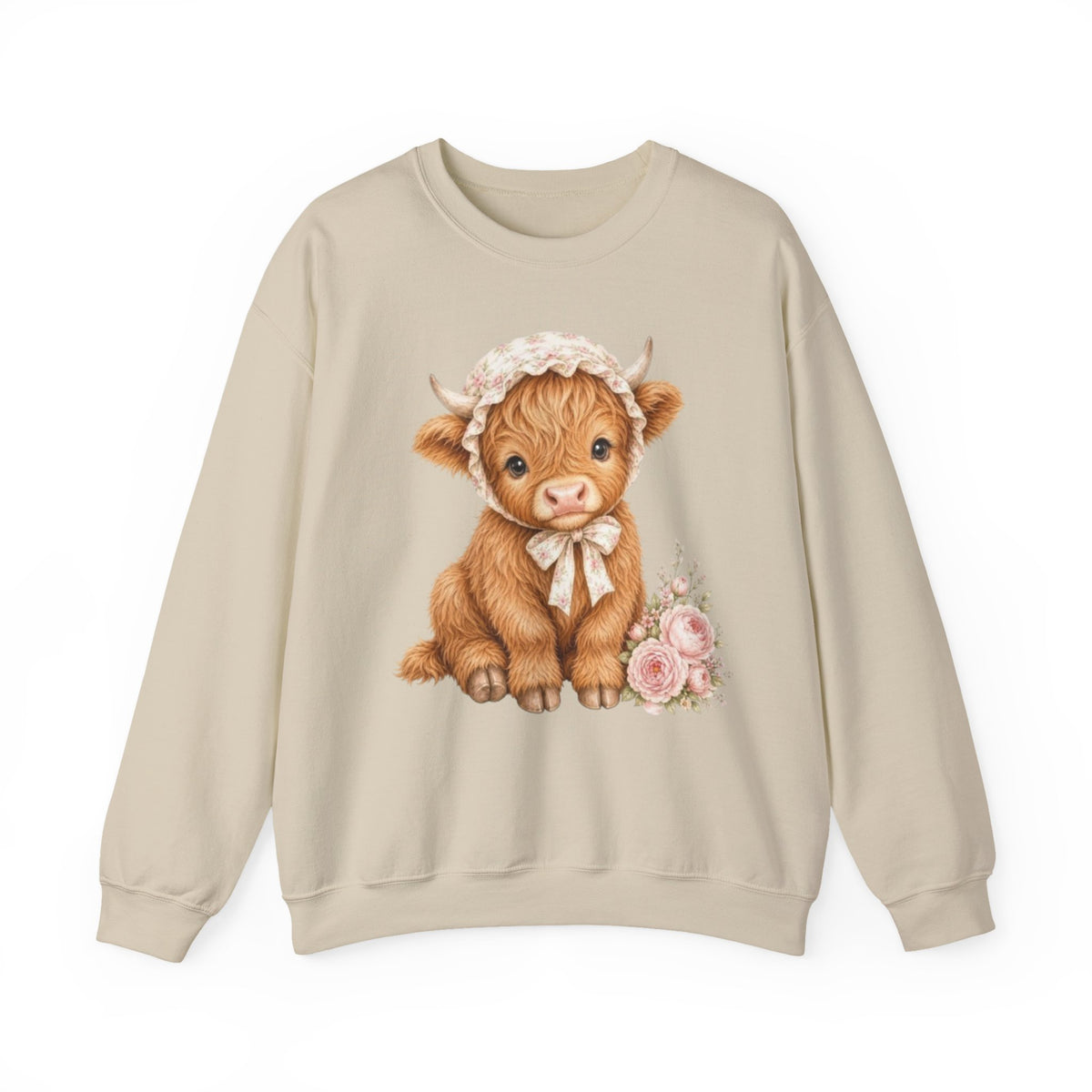 Sweatshirt mit Hochlandkalb und rosa Blumen