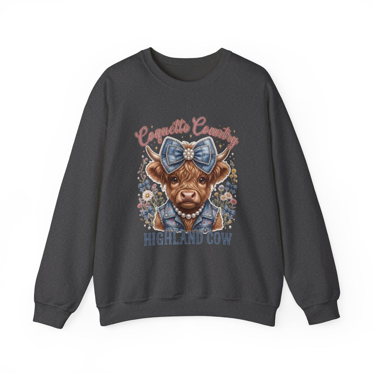 Sweatshirt mit Hochlandrind und blauer Schleife