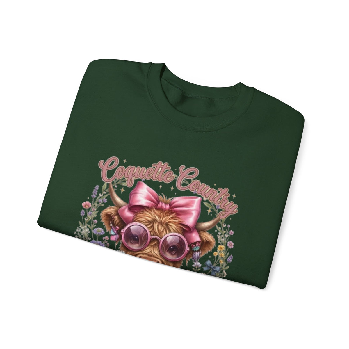 Sweatshirt mit Hochlandrind, rosa Schleife und Sonnenbrille