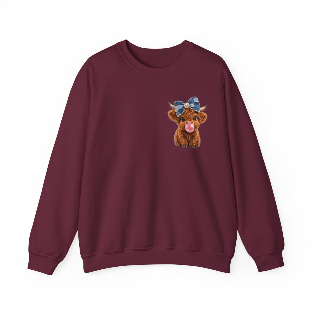 Sweatshirt mit niedlichem Hochlandrind – bestickt
